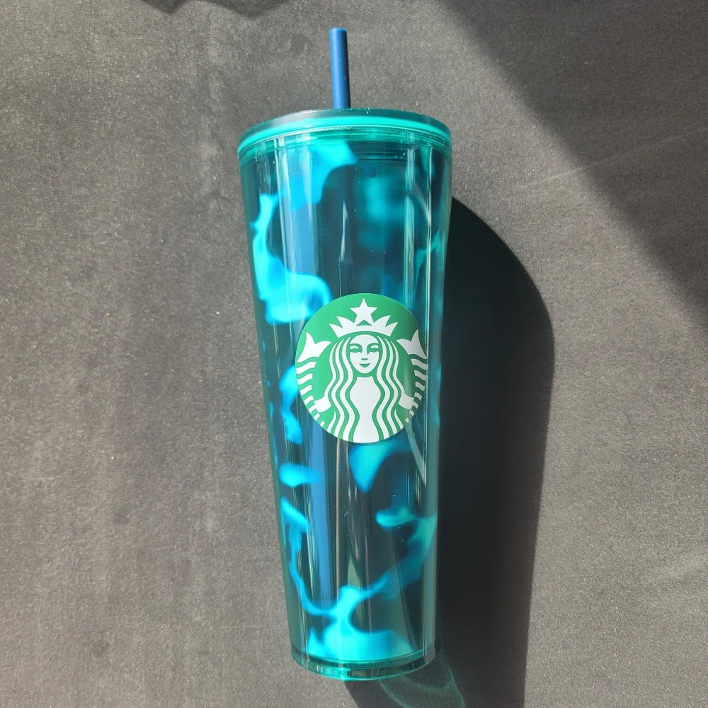 VENTI STARBUCKS GREEN & TEAL WATER WAVE TUMBLER